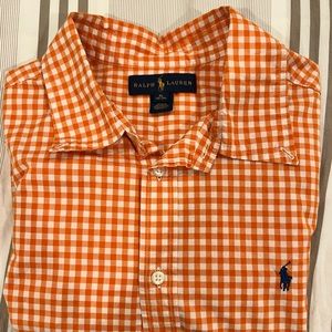 Orange Striped Mens Polo Collared Shirt